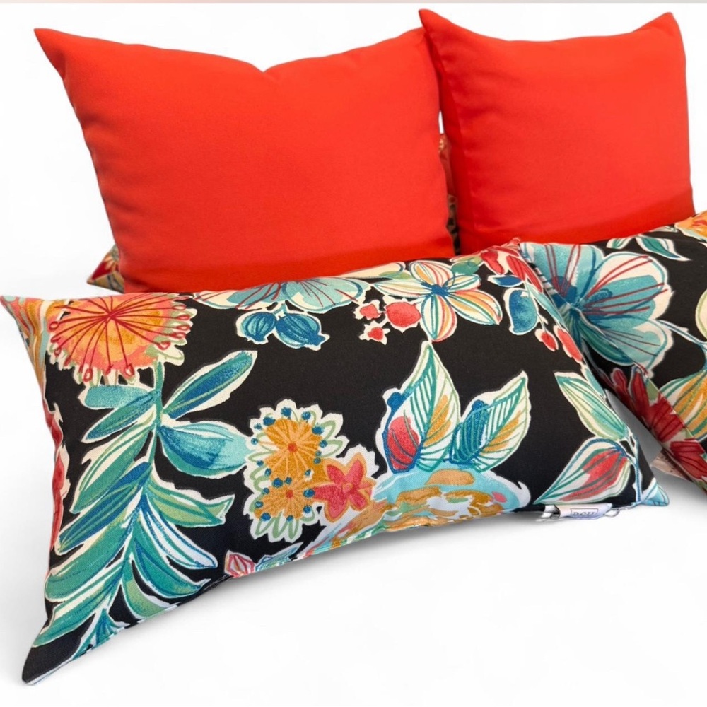 Floral and Red Throw Pillows Set